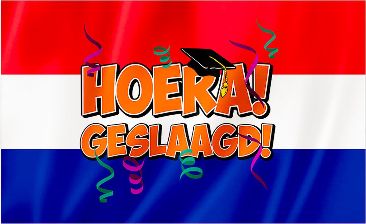 Vlag | Spandoek | Hoera Geslaagd | rood wit blauw | 150 x 90 cm